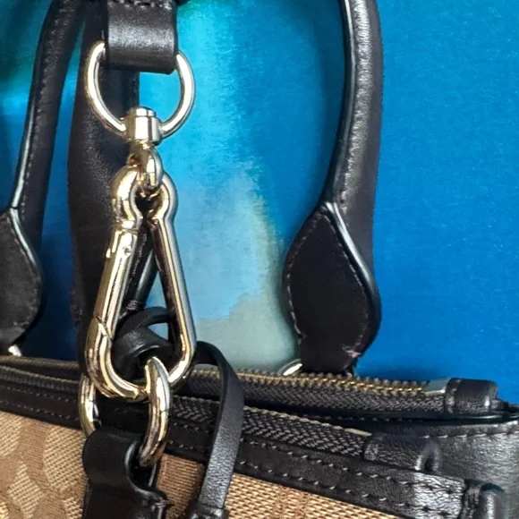 Coach Tan and Black Signature Crosby Carryall Satchel Purse Bag - Picture 7 of 15